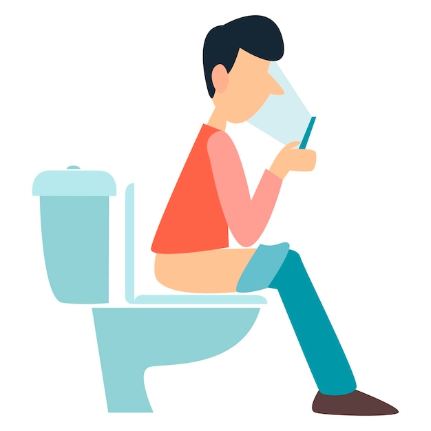 ベクトル 男性がトイレに座っている胃痔核の下痢の問題