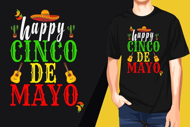 Вектор Мужчина в черной рубашке с надписью happy cinco de mayo.