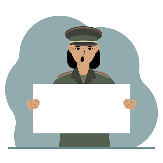Военный в форме держит в руках белый лист бумаги концепция рекламного баннера