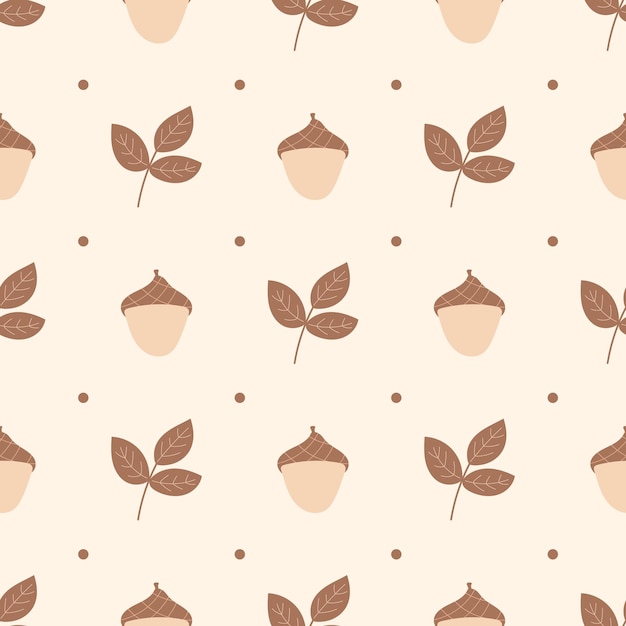 베이지색 톤의 도토리와 나뭇잎의 매끄러운 패턴의 최소한의 패턴