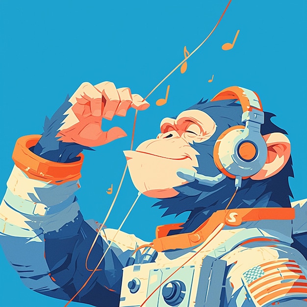 Вектор Музыкальный шимпанзе-астронавт в стиле мультфильма