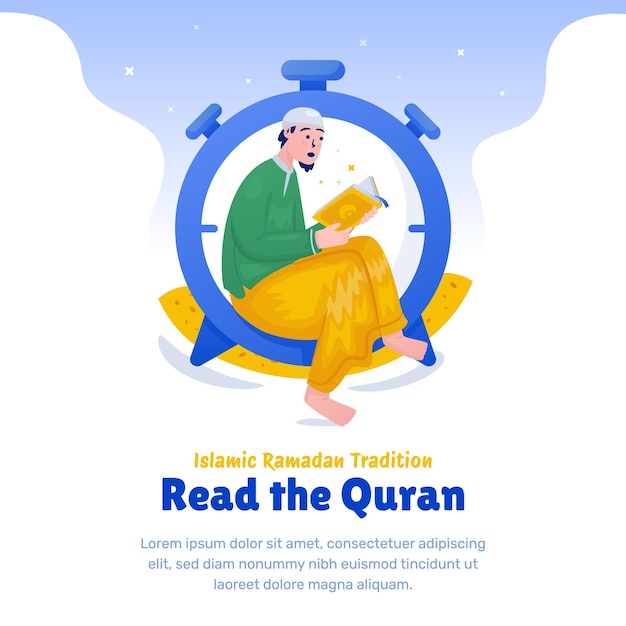 ベクトル イスラム教徒はコーランのイラストを読むのに時間を費やします