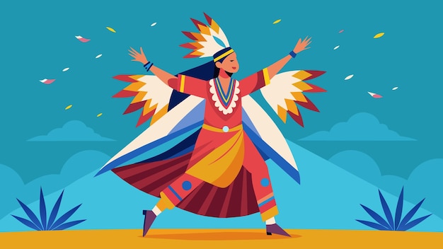 ベクトル ネイティブアメリカンのダンサーがパウワウで祖先とつながる伝統ダンスを披露しています