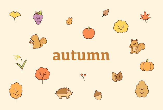 벡터 작고 귀여운 가을의 상징들로 장식된 페이지