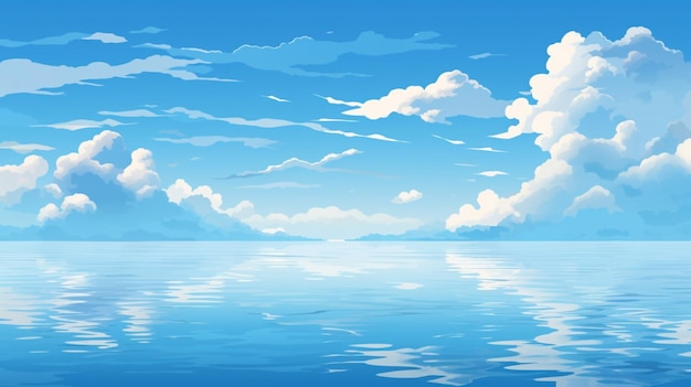 ベクトル 雲と山が背景にある湖の絵画