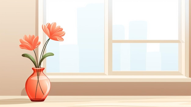 ベクトル 背景に花と窓がある花瓶の絵画