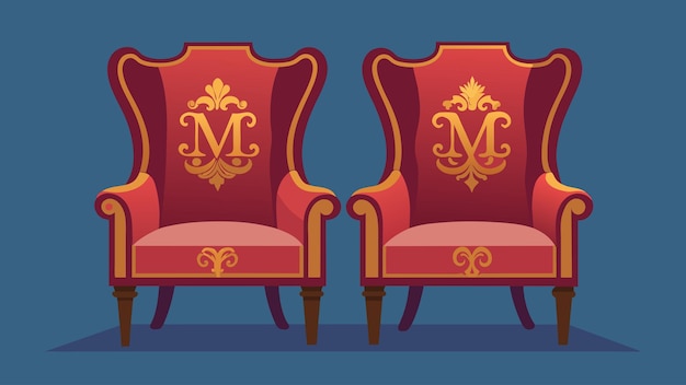 벡터 a pair of elegant wingback chairs upholstered in a luxurious silk fabric and adorned with