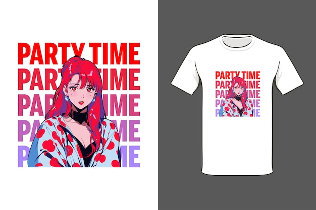 ベクトル アニメのtシャツデザインの赤い目と赤いのパーティーガール