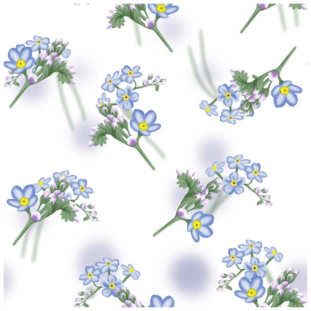 벡터 봄이라는 단어가 있는 파란색과 노란색 꽃의 패턴입니다.