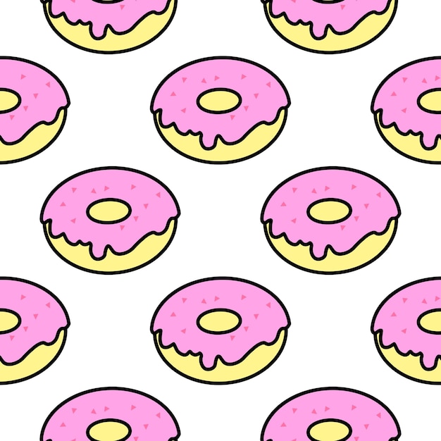 인쇄 및 디자인 벡터 일러스트레이션을 위한 팝 아트 스타일의 흰색 배경에 밝은 도넛 패턴