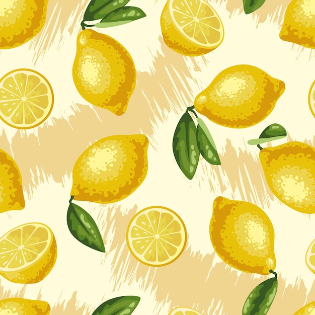 縞模様の背景にレモンのパターン
