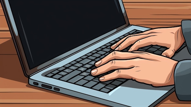 Вектор Человек, пишущий на ноутбуке с черным экраном