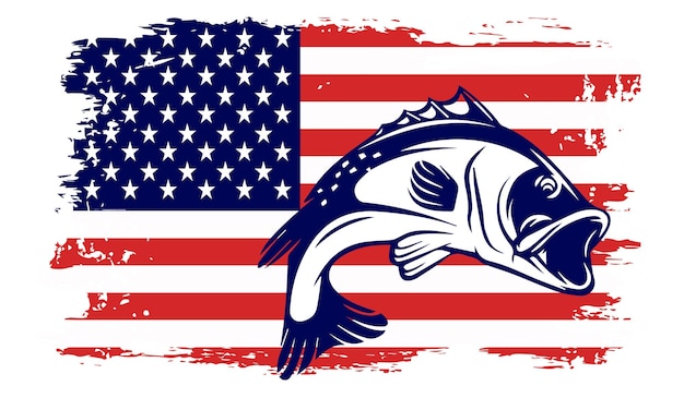 벡터 아메리카 합중국의 국기와 함께 물고기의 그림.