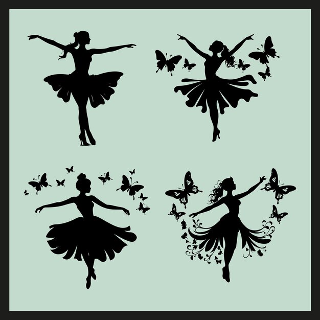 Вектор Картинка девушки, танцующей с бабочками и бабочками