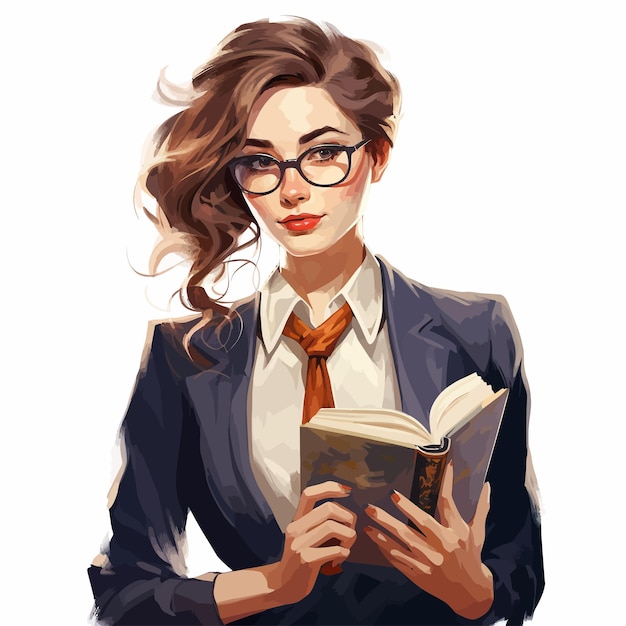 Vector a_picture_of_a_woman_with_glasses_and_a_book