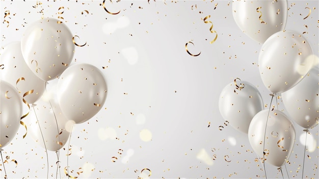 Вектор Картинка воздушных шаров с золотым конфетом и белыми воздушными шарами