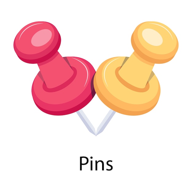 ベクトル ピンクと黄色のピンピンに「pins」の文字が入っています。