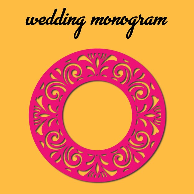 ベクトル 結婚式のモノグラムという言葉が描かれたピンクの円