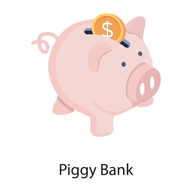 ベクトル コインが入ったピンクの貯金箱。