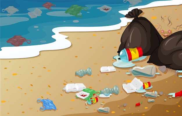 오염 해변 배경