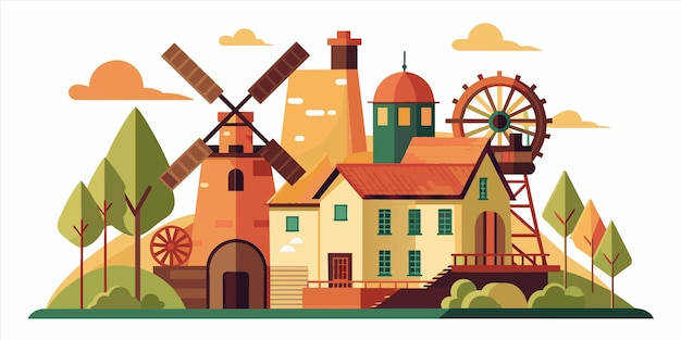 Vector a poster for a mill with windmills and a windmill