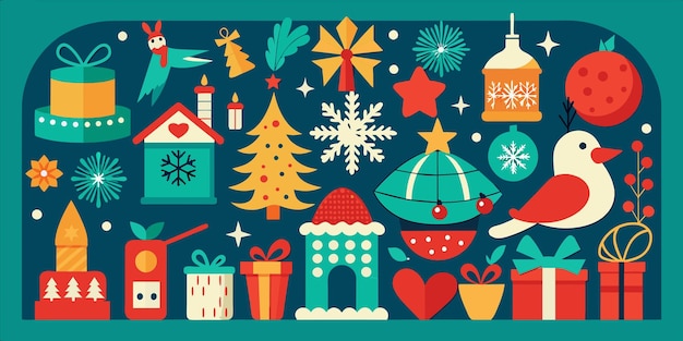 Вектор Плакат с рождественской темой с изображением дома и рождественского дерева