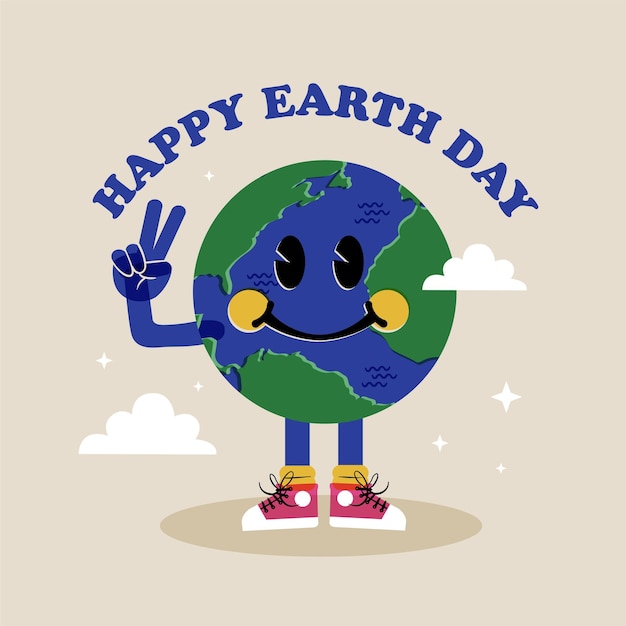 벡터 행복한 지구라고 말하는 손을 들고 있는 지구 만화의 포스터
