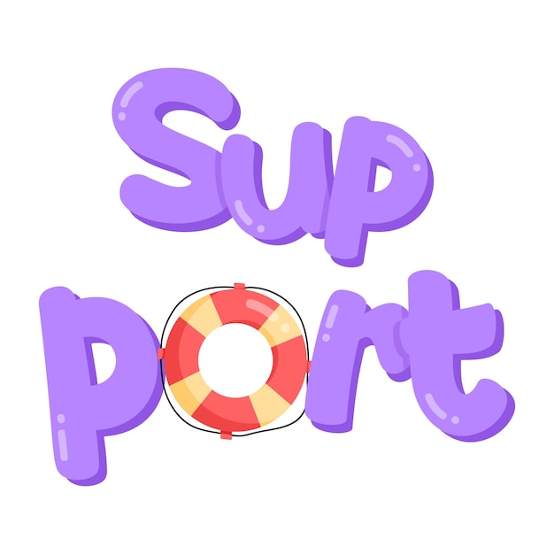 紫と白のロゴに「support」という文字が入っています。