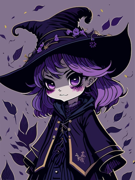 Вектор Фиолетовая маленькая милая ведьма цифровой дизайн для плаката и векторной иллюстрации печати