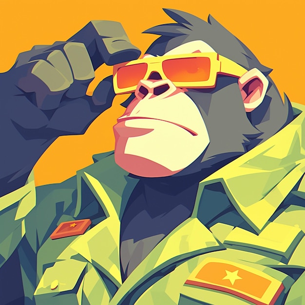 Вектор Изобретательный солдат-обезьяна в стиле мультфильма