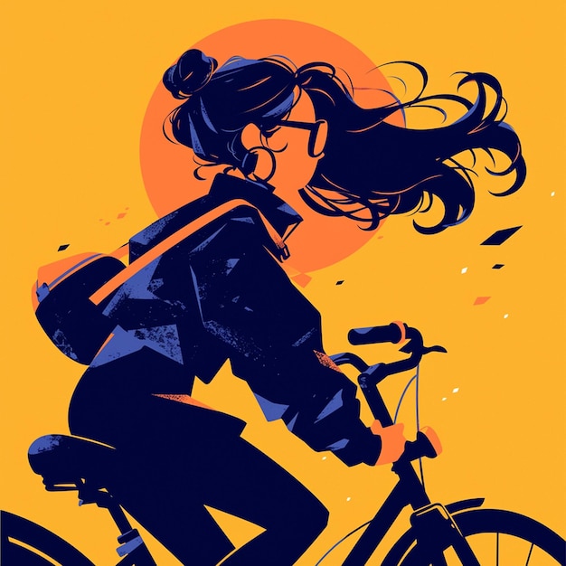 벡터 로체스터 의 한 소녀 가 만화 스타일 의 자전거 를 타고 있다