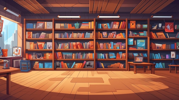 ベクトル 本でいっぱいの本棚のある部屋