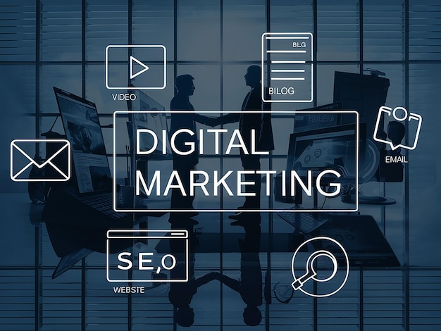 ベクトル a screen that says digital marketing on it