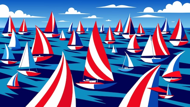 Vector a sea of red white and blue as boats of all sizes compete in the patriotic sailing regatta vector