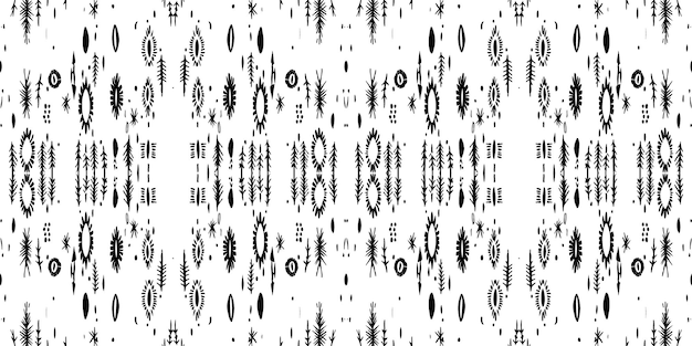 ベクトル シームレス パターン幾何学的な部族幾何学バティック イカタズテック黒と白のシームレス パターン