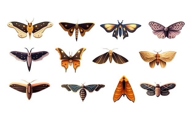 벡터 왼쪽에 이름이 나방인 일련의 나비.
