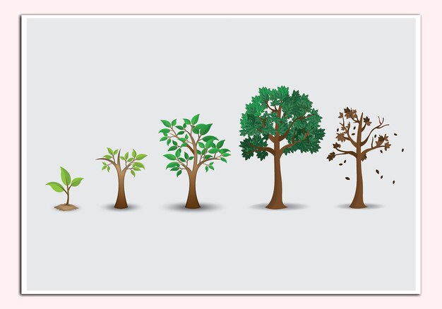 ベクトル 異なる形状の木と異なる色の木の文字のシリーズ