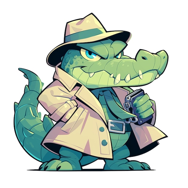 Вектор Серьезный курьер-крокодил в стиле мультфильмов