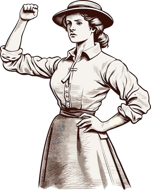 Вектор Серьезная ретро-женщина показывает сжатый кулак вектор винтаж выгравированная иллюстрация протеста