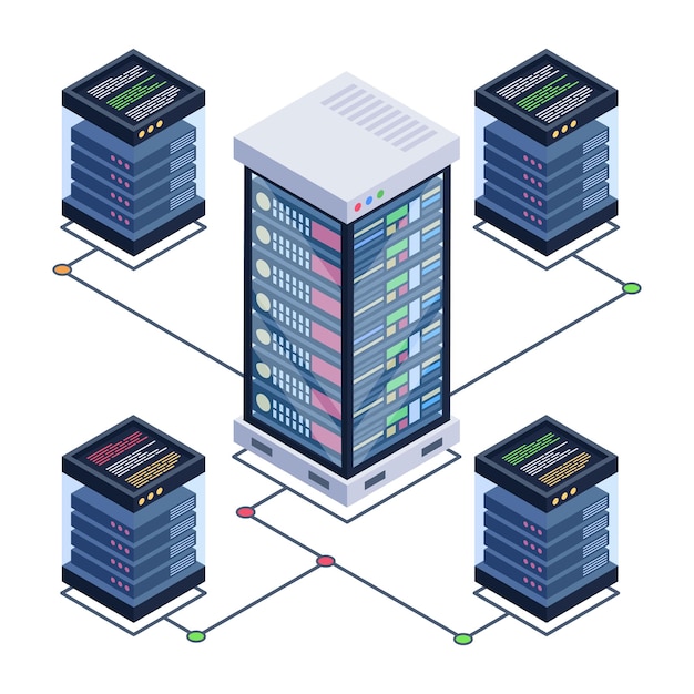 아이소메트릭 디자인 프리미엄 다운로드의 서버 룸 아이콘