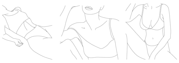 ベクトル 女性の体のラインを描くためのセット