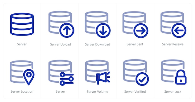A set of 10 micro icons as server server upload server download