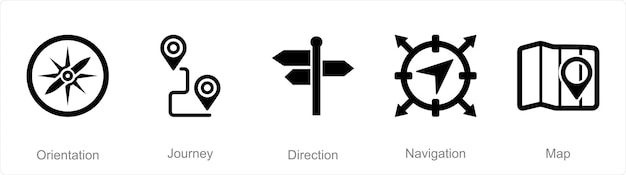 Вектор Набор из 5 значков приключений в качестве ориентировочного направления путешествия.