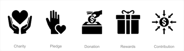 Набор из 5 значков краудфандинга в качестве благотворительного пожертвования