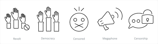 ベクトル a set of 5 freedom of speech icons as revolt democracy censored