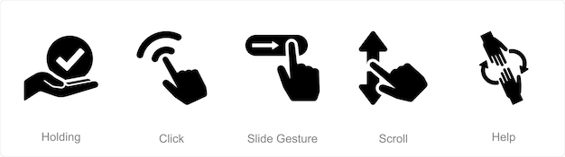 ベクトル 5 ハンドアイコンのセットは,クリックスライドジェスチャーを保持します