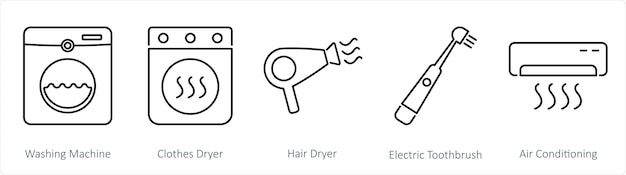 벡터 a set of 5 home appliance icons as washing machine clothes dryer hair dryer