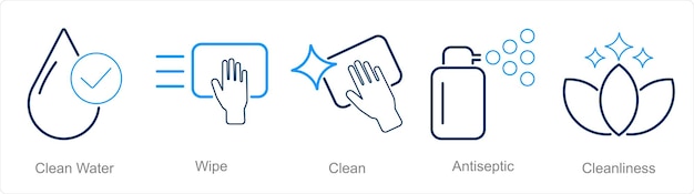 ベクトル 清潔な水で掃除する5つの衛生アイコンのセット