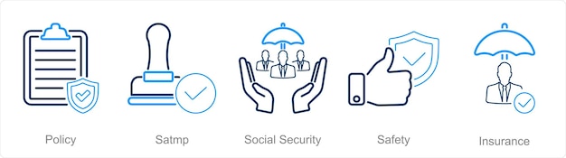 ベクトル 5つの保険アイコンのセットは,ポリシースタンプ社会保障