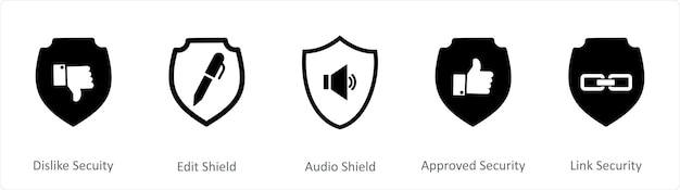 ベクトル 5 つのインターネットアイコンをセットする: デスライク セキュリティ 編集 シールド オーディオ シールド